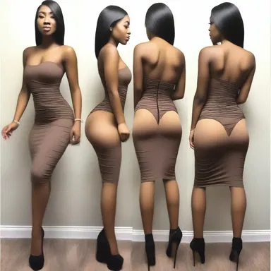 She put up a great struggle to get into that tight-fitting fashion dress.