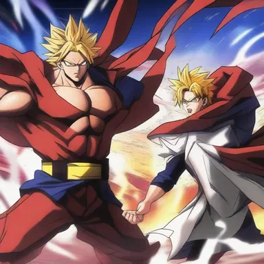 The hero struggled to defeat the powerful villain in an intense anime battle.