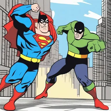 In the cartoon, the superhero struggles to defeat the villain and save the city.