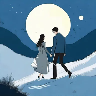 In the moonlight, the young couple struggled up the hill, their hands intertwined.