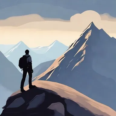 The protagonist struggled to reach the mountaintop, his determination shining through his exhaustion.
