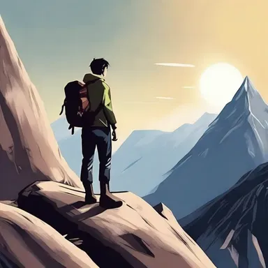 The protagonist struggled to reach the mountaintop, his determination shining through his exhaustion.