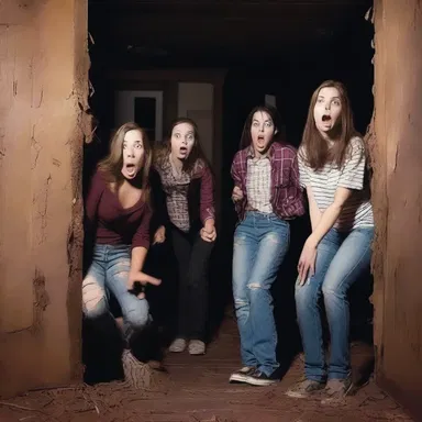 The terrified group struggled to escape the haunted house, their every move met with unseen obstacles.