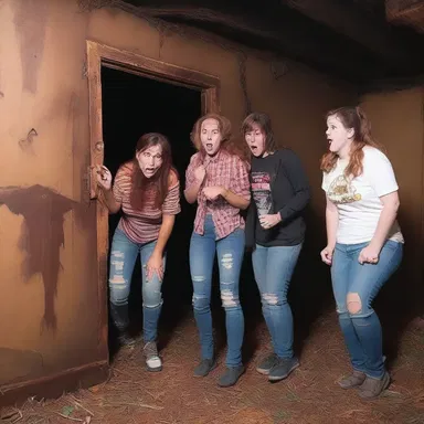 The terrified group struggled to escape the haunted house, their every move met with unseen obstacles.