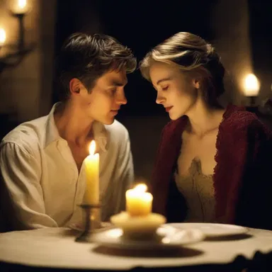 Torn apart by a misunderstanding, the star-crossed lovers finally find rapprochement at a candlelit dinner, confessing their love and vowing to never be apart again.