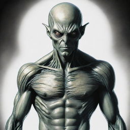 Create a safe, DC comic style art piece featuring an artistic alien man, showcasing his unique and natural anatomy with detailed respect for his alien physique.