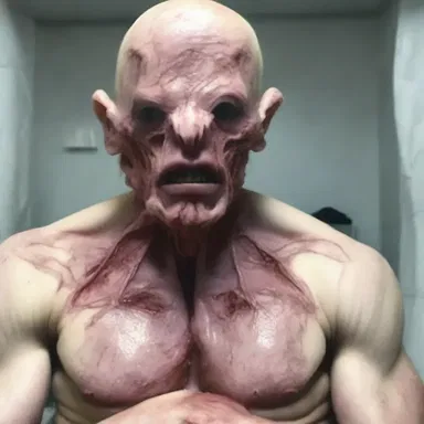 As the scientist injected the melanocyte-stimulating hormone into his skin, he witnessed a horrifying transformation into a grotesque creature.