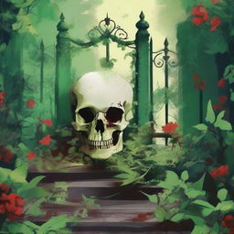 A high-quality digital art poster for a movie, featuring a vibrant green garden brimming with flowers and plants