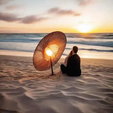 As the sun set over the ocean, the couple sat on the beach enjoying the warm glow of the paraboloid reflector, creating a magical ambiance.