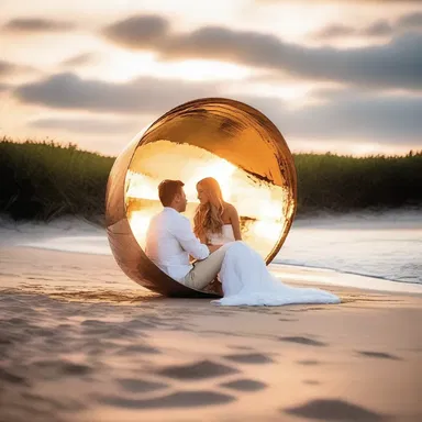 As the sun set over the ocean, the couple sat on the beach enjoying the warm glow of the paraboloid reflector, creating a magical ambiance.