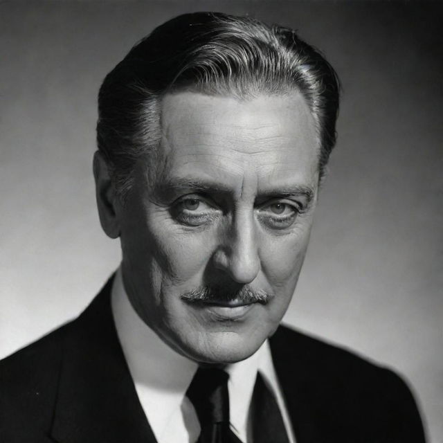 A detailed, realistic portrait of the esteemed actor John Barrymore, capturing his classic Hollywood charm and his expressive, theatrical character.