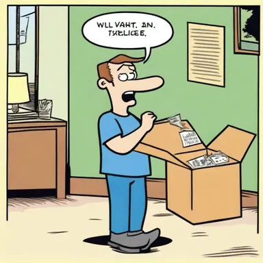 In the cartoon, the character's misgivings about the mysterious package lead to a comical series of events.