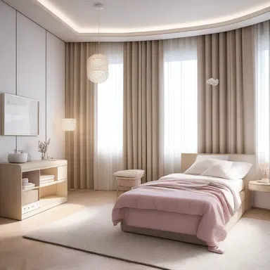 The interior design of the room was decorated in a style that reflected simplicity and innocence, with light colors and soft textures.