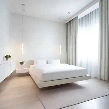The minimalist design of the room exuded a sense of innocence, with its clean lines and pure white color scheme.