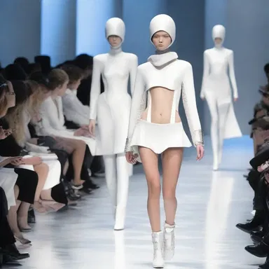 The avant-garde fashion show featured models dressed in unhuman-like futuristic outfits.