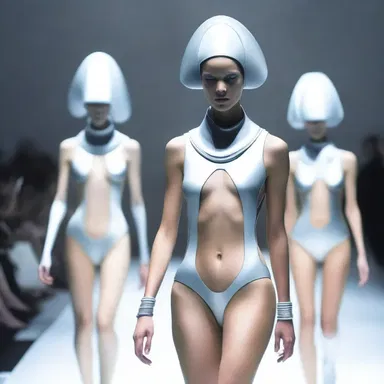 The avant-garde fashion show featured models dressed in unhuman-like futuristic outfits.