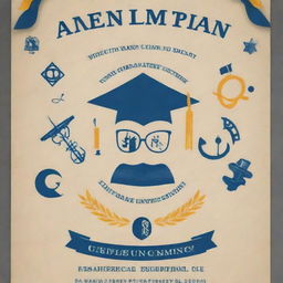 A celebratory graduation poster for a Chemical Engineering Department of a university, featuring elements of chemical engineering, the university emblem, and graduation symbols