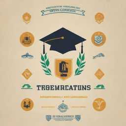 A celebratory graduation poster for a Chemical Engineering Department of a university, featuring elements of chemical engineering, the university emblem, and graduation symbols