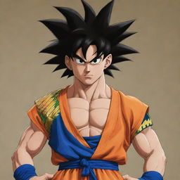 An interpretation of Goku from Dragon Ball Z, styled with Brazilian cultural clothing and flair.