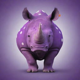 A vibrant cartoon rhino in purple with polka dots and one oversized eyeball vividly mismatched with the Russian flag.