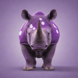 A vibrant cartoon rhino in purple with polka dots and one oversized eyeball vividly mismatched with the Russian flag.