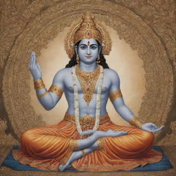 A highly-ornate depiction of Shree Ram in a serene meditation pose, adorned in traditional Indian attire.