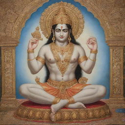 A highly-ornate depiction of Shree Ram in a serene meditation pose, adorned in traditional Indian attire.