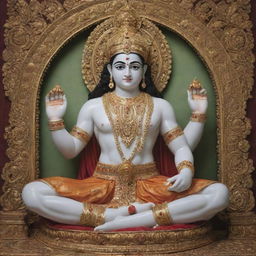 A highly-ornate depiction of Shree Ram in a serene meditation pose, adorned in traditional Indian attire.