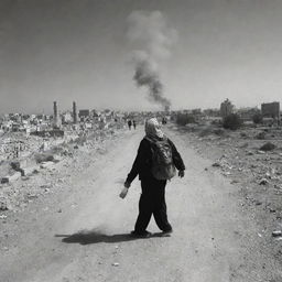 An image incorporating old and modern elements combining elements of wars in Palestine, the negative impact of chemistry on people's lives, and its exploitation for population eradication.