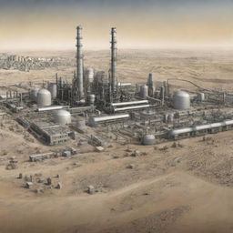 A depiction of events in Palestine, accentuating hardships and the importance of chemical engineering. The design showcases scientific advancements in reactors, highlighting the role of chemistry and engineering in overcoming challenges.