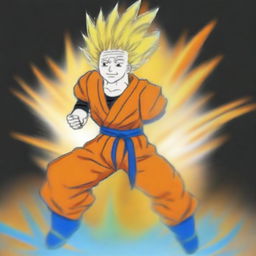 A superior quality digital art image where the Wojak character is depicted as Goku from Dragonball