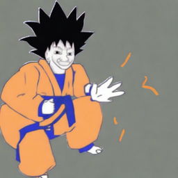 A superior quality digital art image where the Wojak character is depicted as Goku from Dragonball