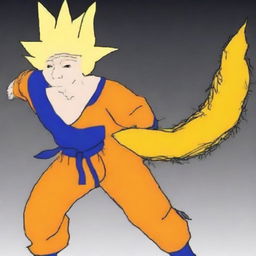 A superior quality digital art image where the Wojak character is depicted as Goku from Dragonball