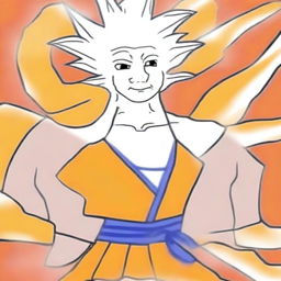 A superior quality digital art image where the Wojak character is depicted as Goku from Dragonball