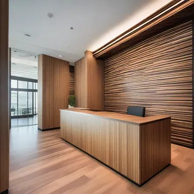 The luxurious zebrawood panels were used in the interior design of the modern office building.