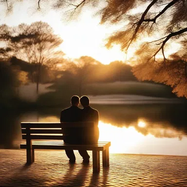 As the couple sat on the zebrawood bench, they watched the sunset and exchanged loving glances.