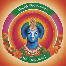 A vibrant image celebrating Ram Pran Pratista for Dhayana Enterprise. Include the company's logo, symbols of celebration, and Ram Pran Pratista motifs. The atmosphere should be joyful and festive.