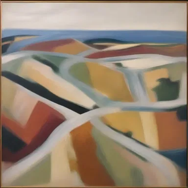 The painting portrayed an abstract landscape with untraversable paths and barriers.