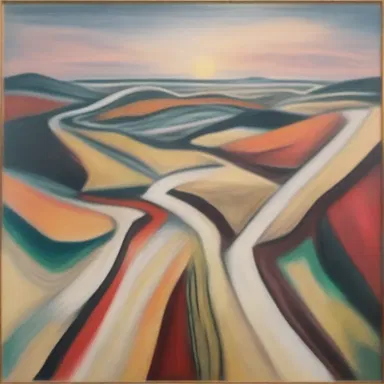 The painting portrayed an abstract landscape with untraversable paths and barriers.