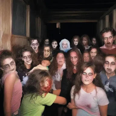 The haunted house was thronged with people seeking a scare on Halloween night.