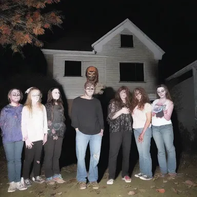 The haunted house was thronged with people seeking a scare on Halloween night.