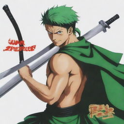 Roronoa Zoro from One Piece anime holding swords with a logo overlay named 'Juan Piece'