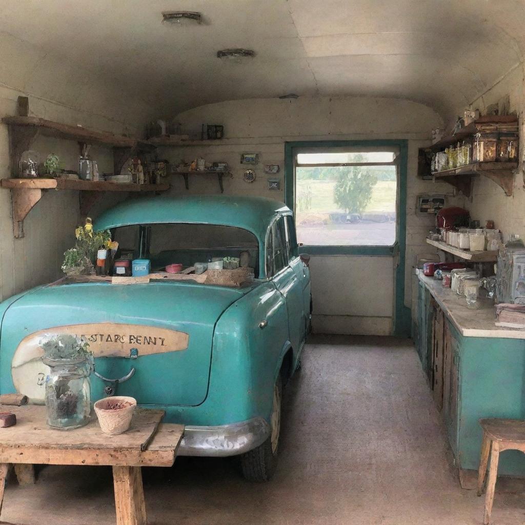 A quaint shop located inside a repurposed vintage vehicle