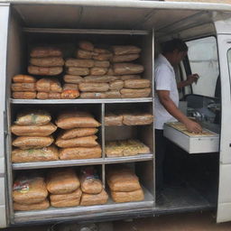 A standard food shop inside a well-equipped mobile van