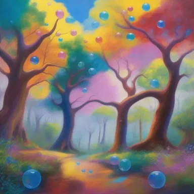 The artist painted a magnificent landscape depicting a mystical jaboncillo grove, where vibrant colors and shimmering soap bubbles brought the scene to life.