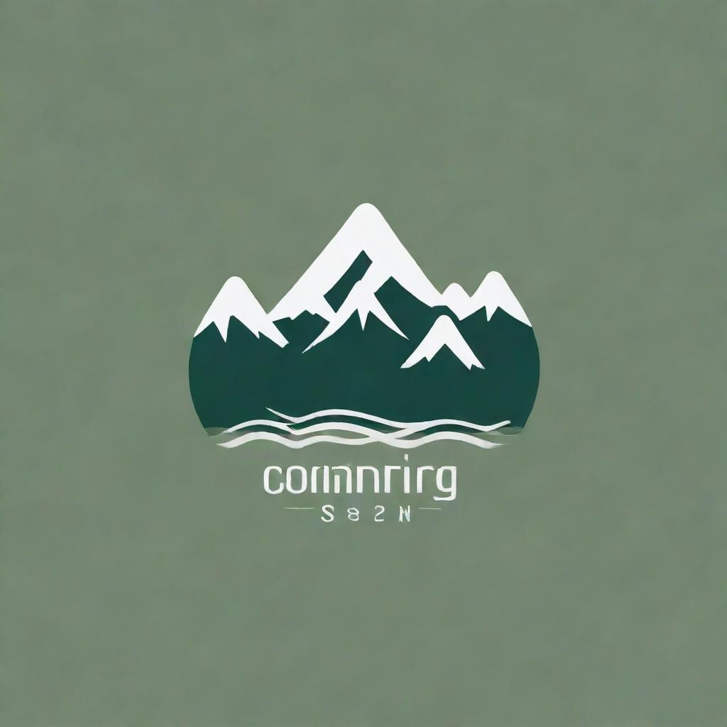 Craft a nature-themed logo featuring elements such as mountains, trees, or waves with a stylish font showcasing the statement 'Coming Soon'