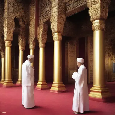 The worshippers entered the temple one after another, bowing their heads in reverence.