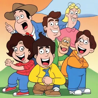 In the animated series, the characters performed comedic stunts one after another, entertaining the audience with their silliness.