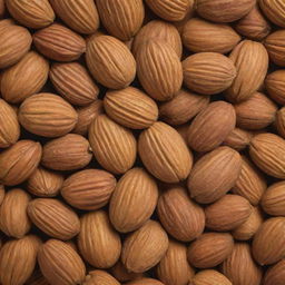 A close-up shot of a whole almond intricately placed with a variety of nuts highlighting their unique attributes and textures