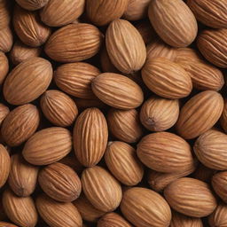 A close-up shot of a whole almond intricately placed with a variety of nuts highlighting their unique attributes and textures